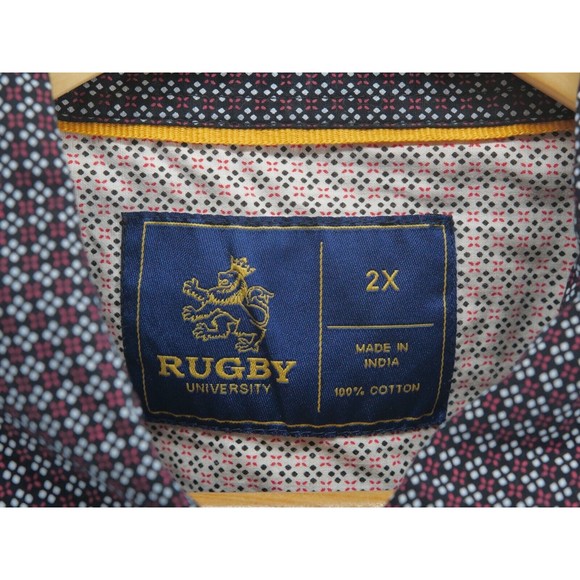 EUC Men’s Rugby University Short Sleeve Button Up 2X 100% Cotton Burgundy‎ Gray - Picture 3 of 7